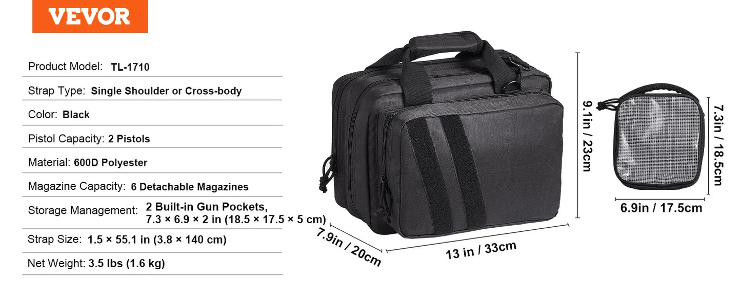 VEVOR Pistolentasche, Gewehrtasche, Pistolentaschen für 6 Pistolen, Pistolenrucksack mit 6 unabhängigen Pistolentaschen & 10 Magazinen, Pistolenrucksack für Outdoor-Jagd, Abschließbare Tasche, Braun