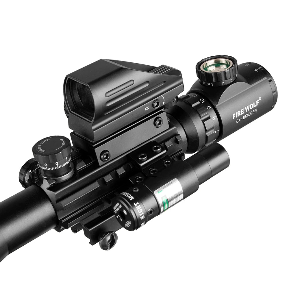 4-12X50 ZB Jagd Airsofts Zielfernrohr Taktische Air Gun Rot Grün Dot Laser Anblick Umfang Holographische Optik Zielfernrohr