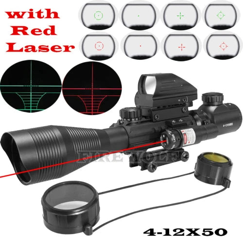 4-12X50 ZB Jagd Airsofts Zielfernrohr Taktische Air Gun Rot Grün Dot Laser Anblick Umfang Holographische Optik Zielfernrohr