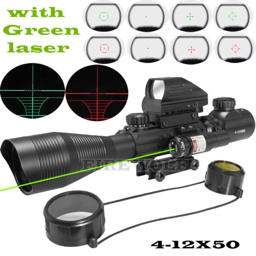 4-12X50 ZB Jagd Airsofts Zielfernrohr Taktische Air Gun Rot Grün Dot Laser Anblick Umfang Holographische Optik Zielfernrohr