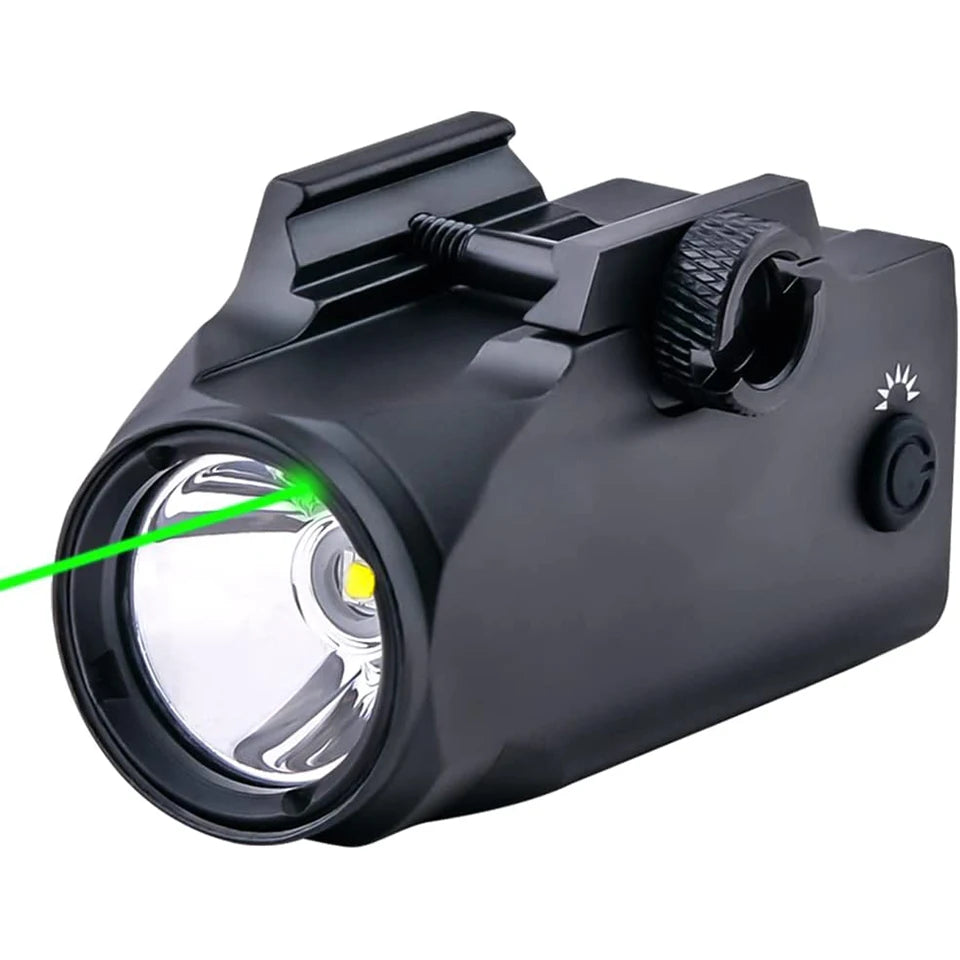 Taktische Pistolenleuchte, 800 lm, rote/grüne Laser-LED-Kombination, Waffenlicht, magnetisch, wiederaufladbar, kompakte Pistolen-Taschenlampe für 20–21 mm Schiene