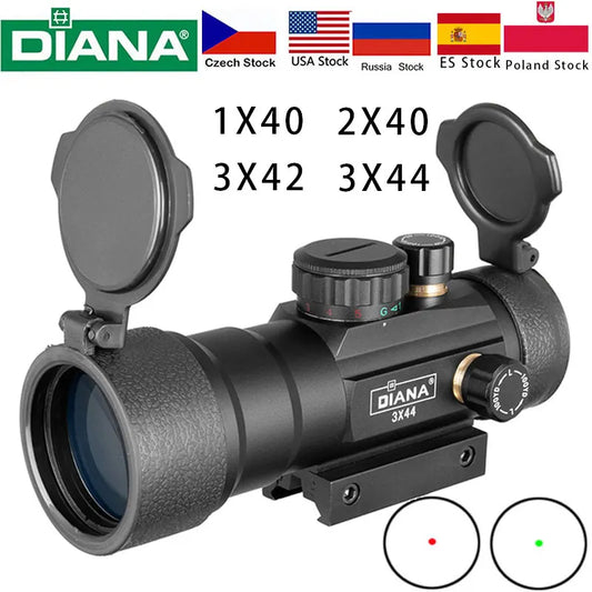 DIANA 3X44 Grün Red Dot Anblick 2X40 Red Dot 3X42 Taktische Optik Zielfernrohr Fit 11/20mm Schiene 1X40 Gewehr Anblick für Jagd