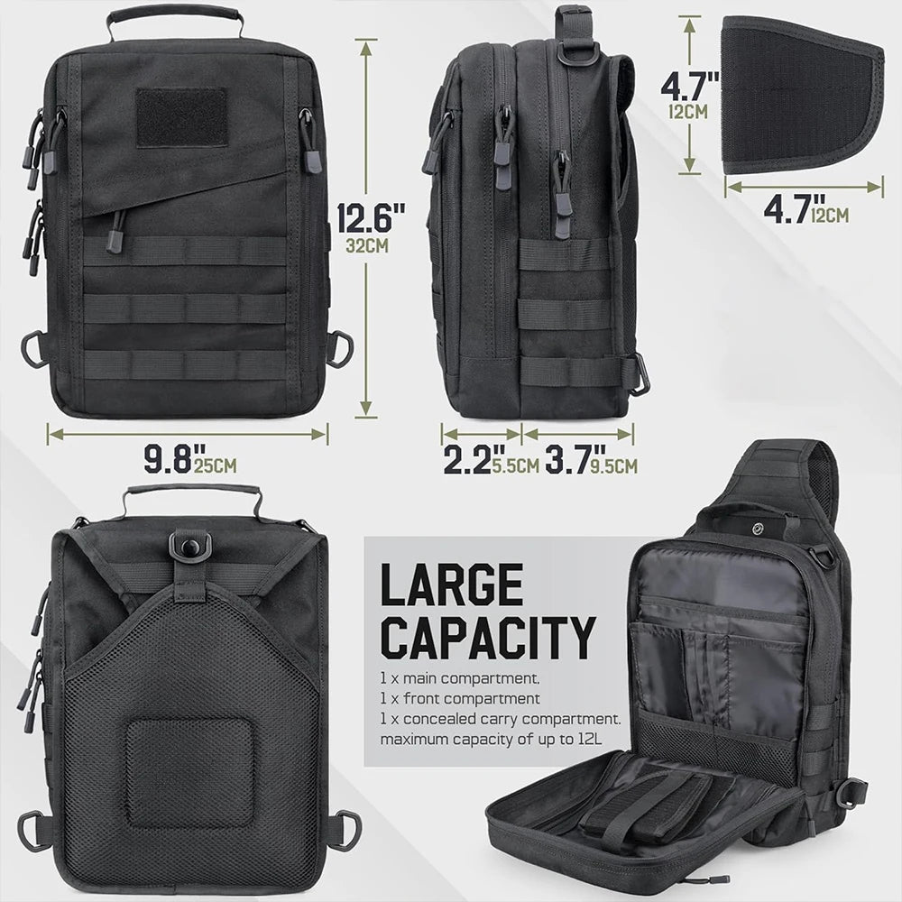 Taktischer Sling-Rucksack, verdecktes Trage-Pistolenholster, Pistolentasche, Molle EDC-Umhängetasche für Outdoor, Camping, Reisen, Wandern