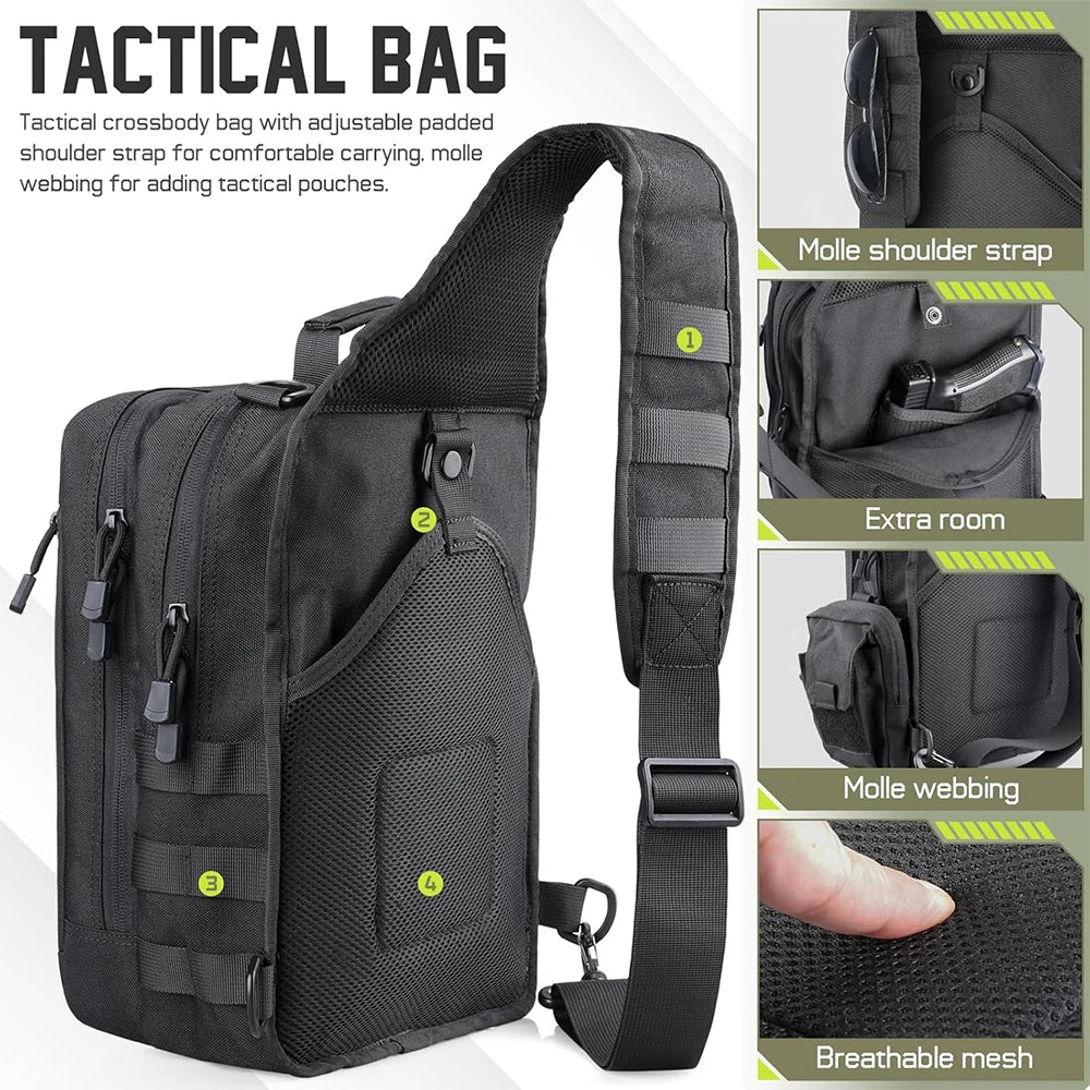 Taktischer Sling-Rucksack, verdecktes Trage-Pistolenholster, Pistolentasche, Molle EDC-Umhängetasche für Outdoor, Camping, Reisen, Wandern