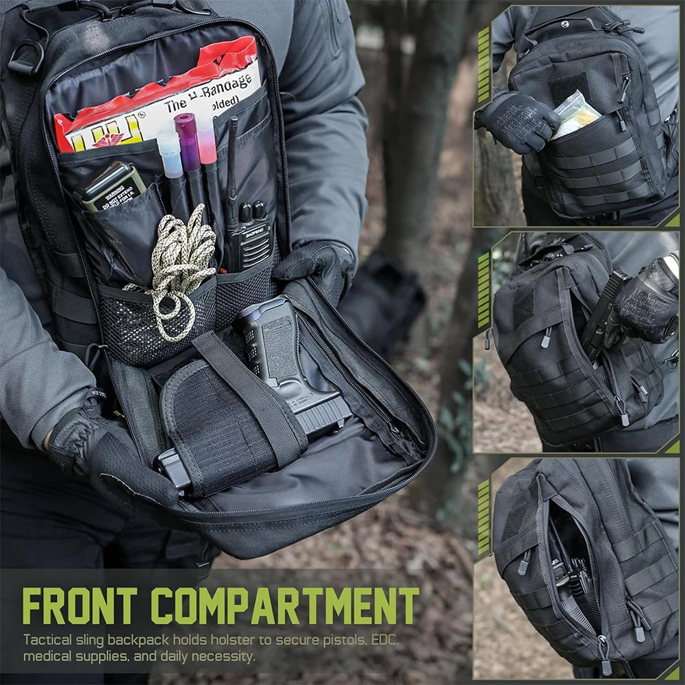 Taktischer Sling-Rucksack, verdecktes Trage-Pistolenholster, Pistolentasche, Molle EDC-Umhängetasche für Outdoor, Camping, Reisen, Wandern