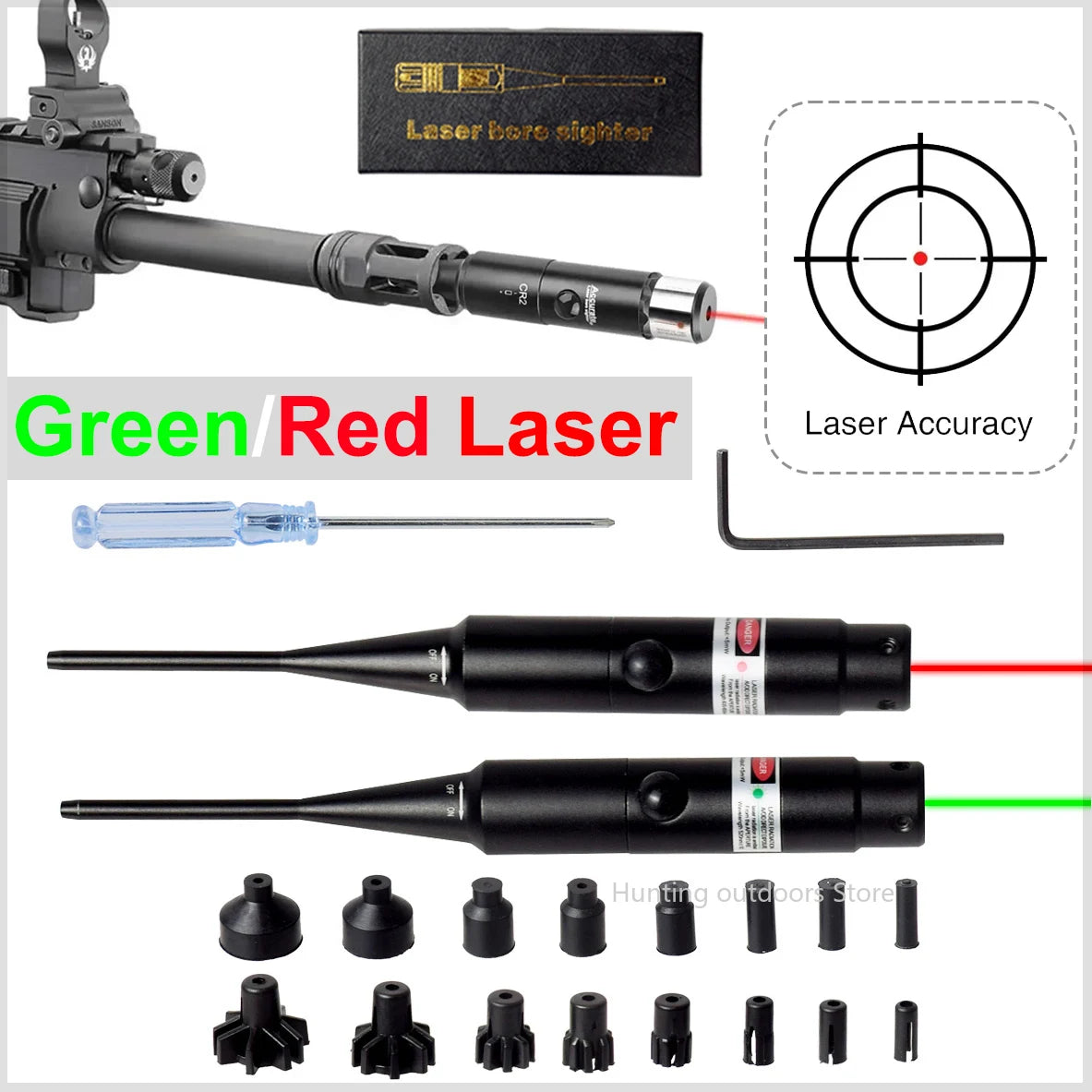 Taktisches Laser-Boresighter-Kit, grün, rot, für Kaliber.177 bis.50, Laserpointer, Kollimator, Universal-Bohrungssighter, Gewehr, Pistole