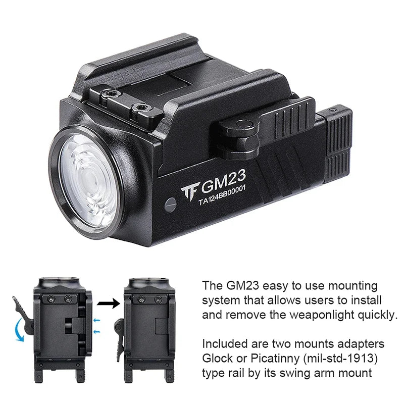 Trustfire GM23 Taktische LED-Taschenlampe, 800 lm, USB wiederaufladbar, Schnellverschluss-Waffenlichter für GL und 20 mm Picatinny Rail Tauru TX2